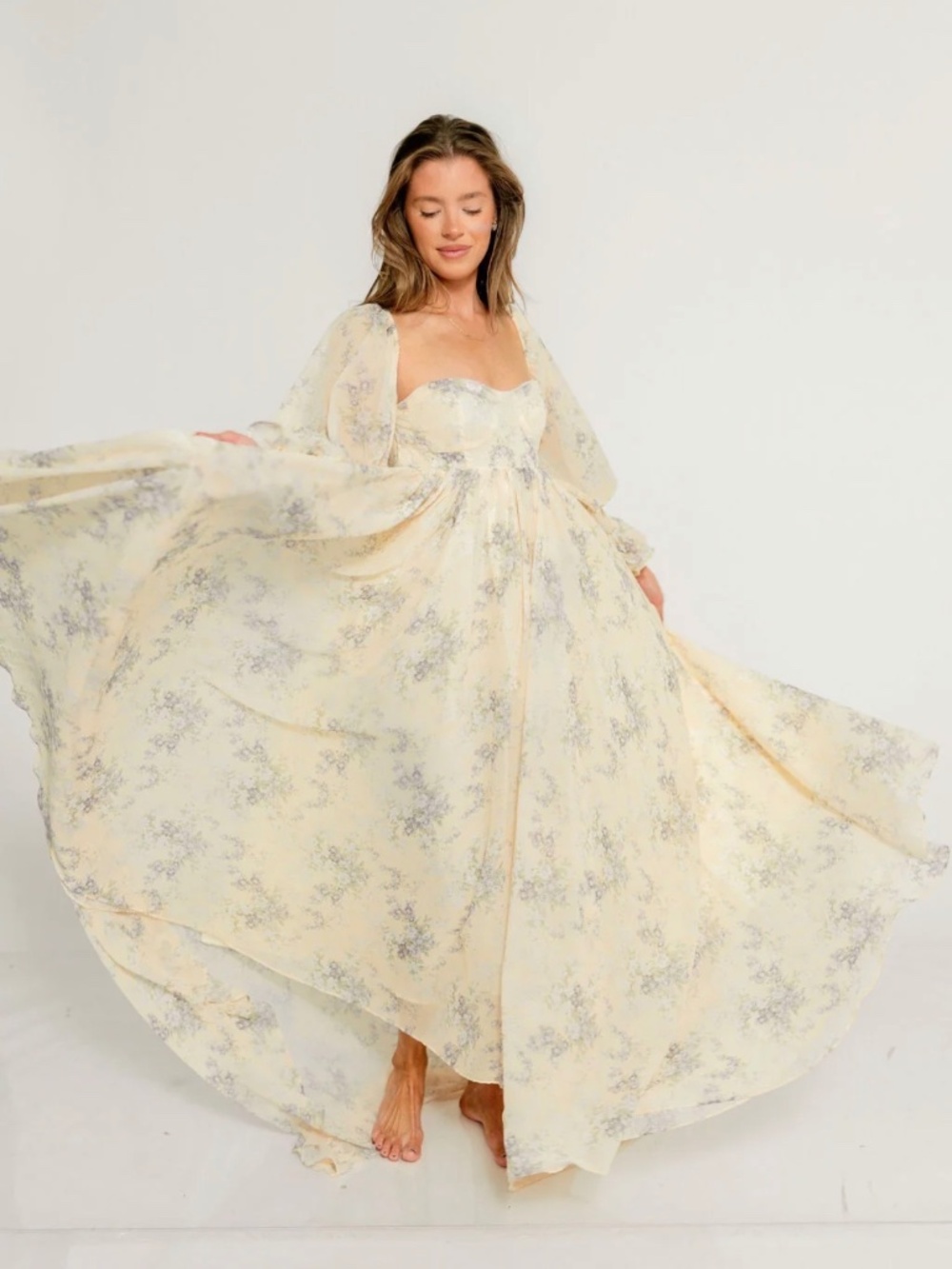 Delilah Maxi Dress with Train in Muted Peach Floral - Bump Friendly
